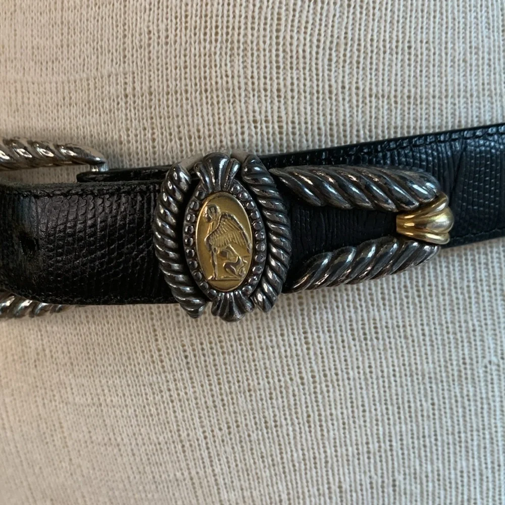 Brighton sz M museum collection black leather belt with gold and silver detail